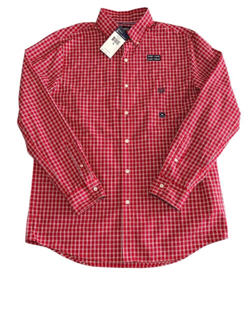 Chaps Red Long Sleeved Plaid Button Up Shirt Easy Care Mens Medium NWT